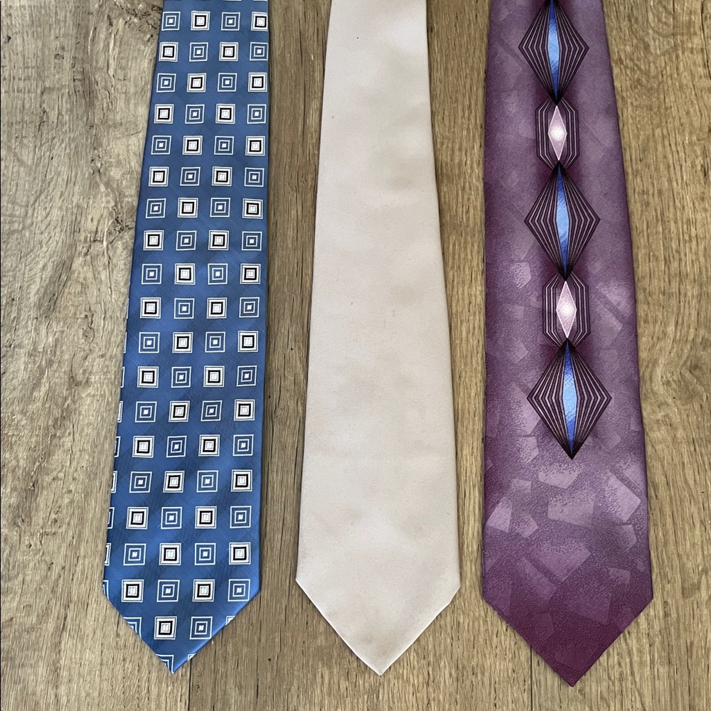 Vintage Men's Tie Bundle if 3 - Blue, Cream, Purple